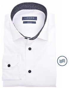 Ledûb Cotton Blend Collar Contrast Overhemd Wit-Donker Blauw
