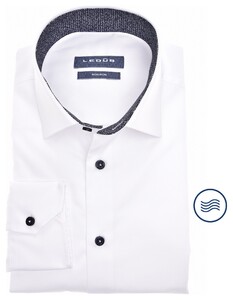Ledûb Cotton Blend Collar Contrast Overhemd Wit-Donker Blauw