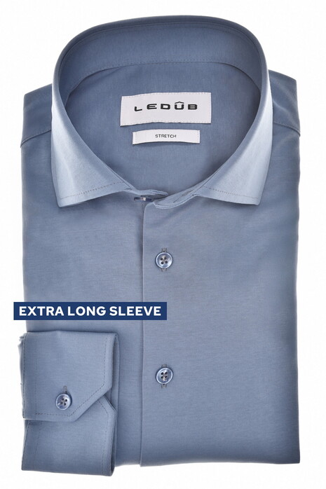 Ledûb Cotton Jersey Extra Long Sleeve Overhemd Midden Blauw