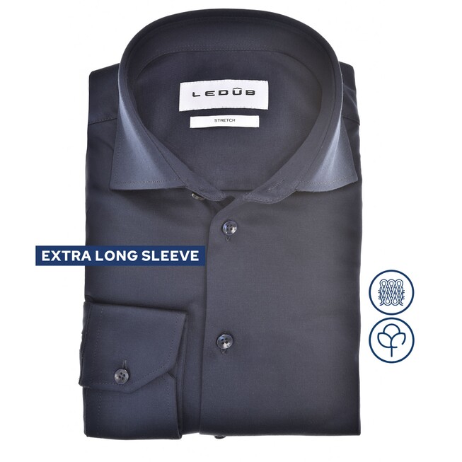 Ledûb Cotton Jersey Stretch Shirt Overhemd Donker Blauw