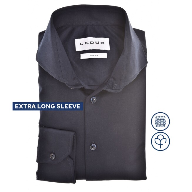 Ledûb Cotton Jersey Stretch Shirt Overhemd Donker Blauw