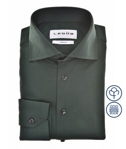 Ledûb Cotton Jersey Stretch Solid Color Overhemd Donker Groen