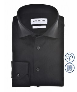 Ledûb Cotton Jersey Stretch Solid Color Overhemd Zwart