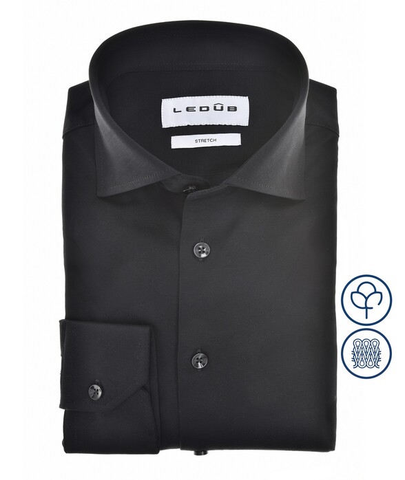 Ledûb Cotton Jersey Stretch Solid Color Overhemd Zwart