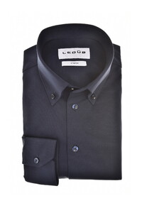 Ledûb Cotton Jersey Stretch Uni Color Button-Down Overhemd Blauw