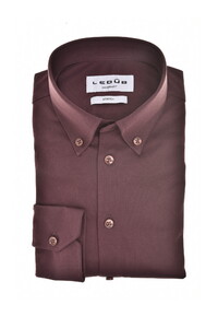 Ledûb Cotton Jersey Stretch Uni Color Button-Down Overhemd Donker Rood
