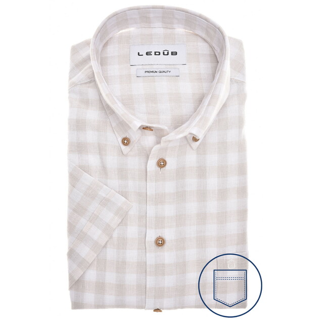 Ledûb Cotton-Linen Blend Check Overhemd Zand