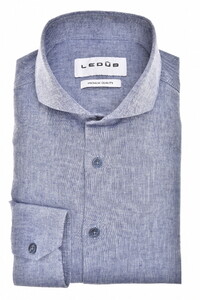 Ledûb Cotton Linen Blend Cutaway Collar Shirt Dark Evening Blue