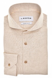 Ledûb Cotton Linnen Blend Cutaway Collar Overhemd Zand