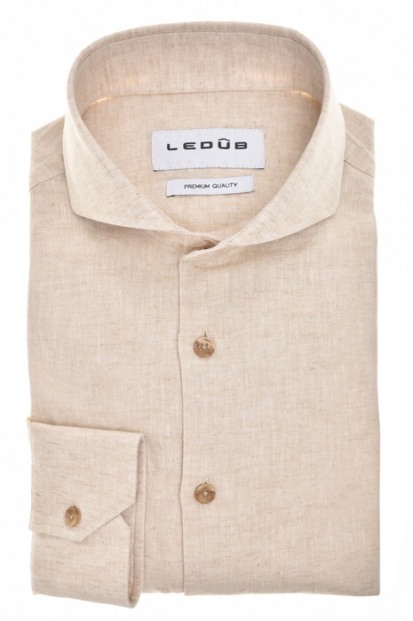 Ledûb Cotton Linnen Blend Cutaway Collar Overhemd Zand