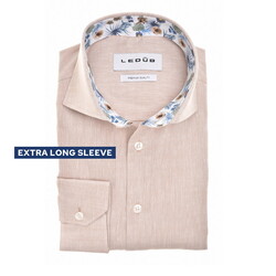 Ledûb Cotton Linnen Blend Extra Long Sleeve Overhemd Licht Bruin