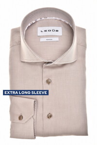Ledûb Cotton Non-Iron Extra Long Sleeve Wide Spread Collar Overhemd Midden Bruin