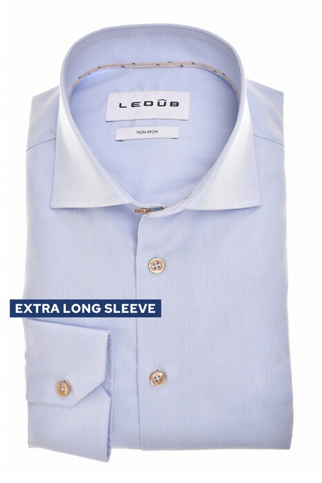 Ledûb Cotton Non-Iron Subtle Contrast Details Sleeve 7 Overhemd Licht Blauw