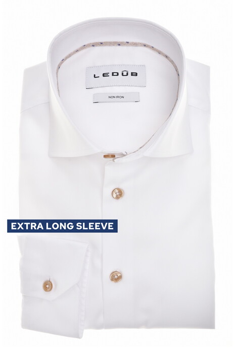 Ledûb Cotton Non-Iron Subtle Contrast Details Sleeve 7 Overhemd Wit