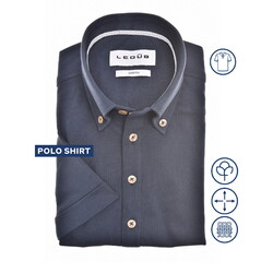 Ledûb Cotton Tricot Button-Down Polo Donker Blauw