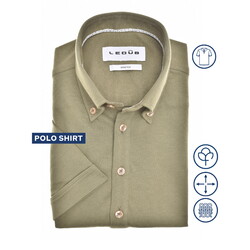 Ledûb Cotton Tricot Button-Down Polo Midden Groen