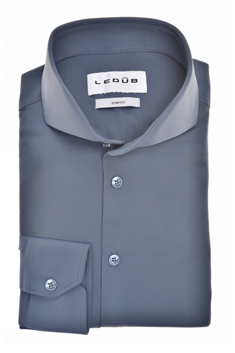 Ledûb Cutaway Collar Solid Color Active Stretch Overhemd Donker Blauw