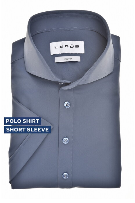 Ledûb Cutaway Collar Stretch Subtle Texture Poloshirt Dark Evening Blue