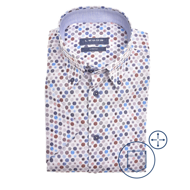Ledûb Dot Fantasy Button-Down Modern Fit Overhemd Blauw-Bruin