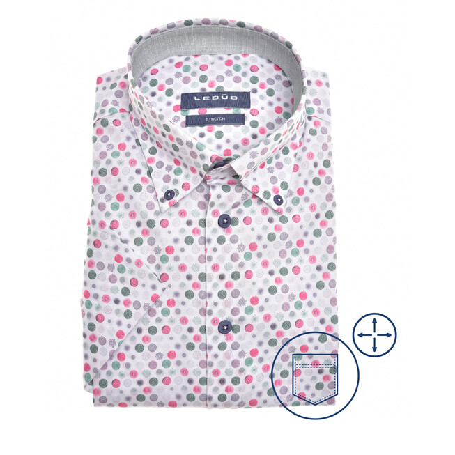 Ledûb Dot Fantasy Button-Down Modern Fit Overhemd Groen-Roze