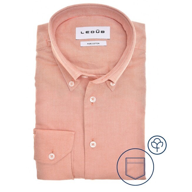 Ledûb Dynamic Plain Oxoford Overhemd Zalmroze