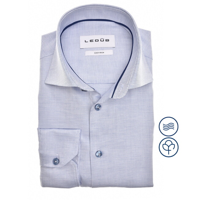 Ledûb Easy-Care Fine-Structure Cotton Overhemd Blauw-Donker Blauw