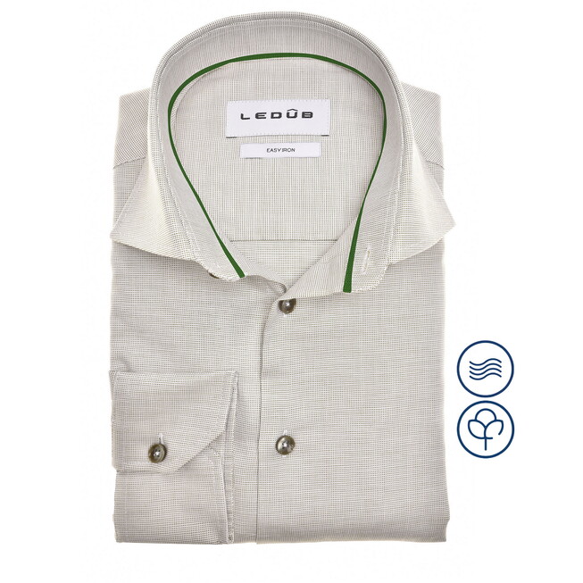 Ledûb Easy-Care Fine-Structure Cotton Overhemd Lichtgroen-Groen