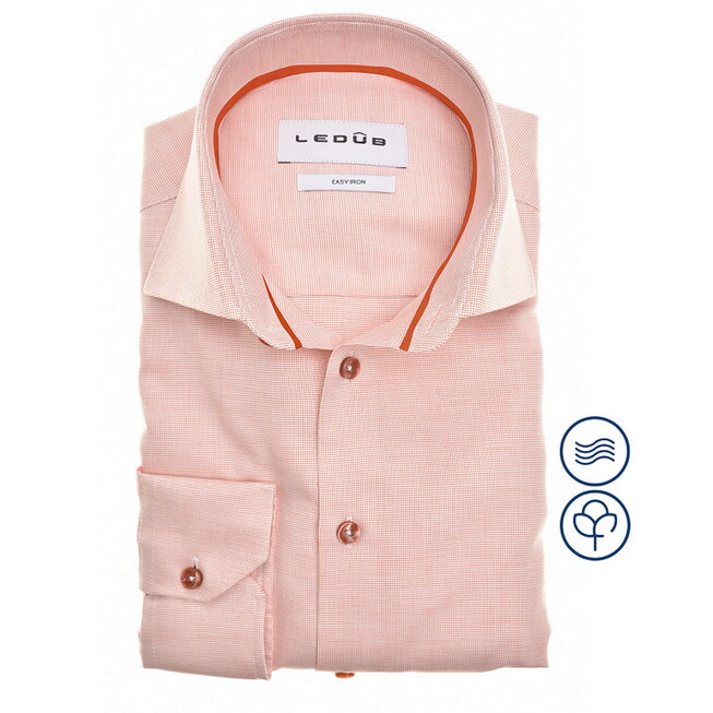 Ledûb Easy-Care Fine-Structure Cotton Shirt Mid Orange