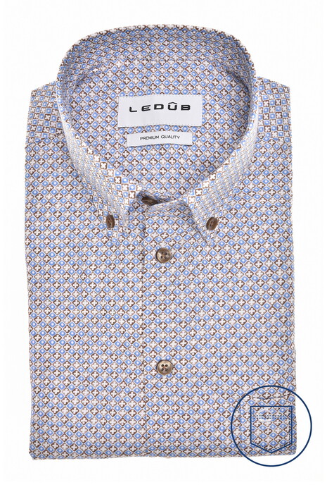 Ledûb Easy Iron Cotton Allover Fantasy Pattern Overhemd Licht Blauw