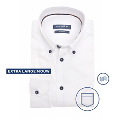 Ledûb Extra Lange Mouw Uni Color Easy Care Cotton Blend Overhemd Wit-Donkerbruin