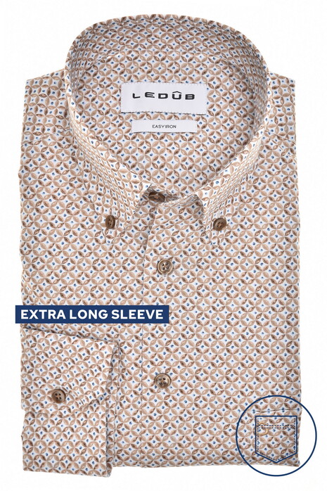 Ledûb Extra Long Sleeve 7 Allover Fantasy Circle Dot Pattern Easy-Iron Overhemd Licht Bruin
