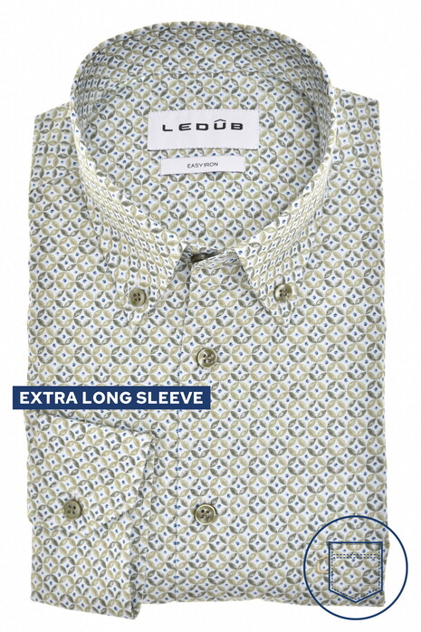 Ledûb Extra Long Sleeve 7 Allover Fantasy Circle Dot Pattern Easy-Iron Overhemd Licht Groen