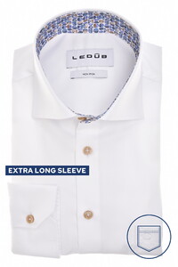 Ledûb Extra Long Sleeve Cotton Non-Iron Subtle Contrast Fabric Overhemd Wit-Blauw