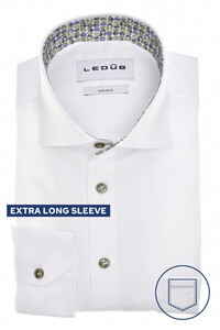 Ledûb Extra Long Sleeve Cotton Non-Iron Subtle Contrast Fabric Overhemd Wit-Groen