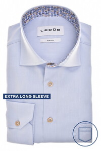 Ledûb Extra Long Sleeve Cotton Non-Iron Subtle Contrast Fabric Shirt Light Blue-Blue