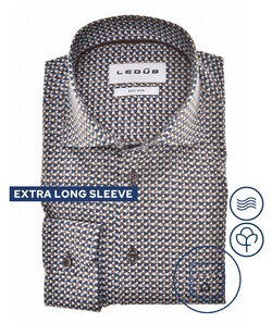 Ledûb Extra Long Sleeve Hexagon Triangles Fantasy Pattern Overhemd Blauw-Bruin