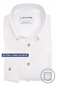 Ledûb Extra Long Sleeve Linnen Cotton Blend Button-Down Overhemd Wit