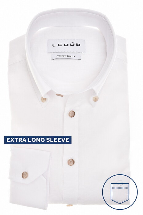 Ledûb Extra Long Sleeve Linnen Cotton Blend Button-Down Overhemd Wit