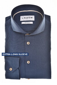 Ledûb Extra Long Sleeve Linnen Look Subtle Contrast Details Overhemd Donker Blauw