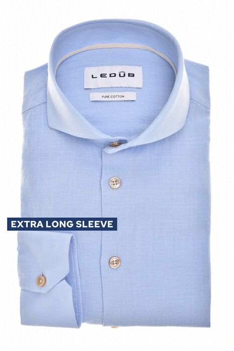 Ledûb Extra Long Sleeve Linnen Look Subtle Contrast Details Overhemd Licht Blauw