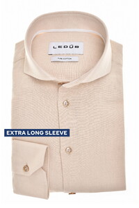 Ledûb Extra Long Sleeve Linnen Look Subtle Contrast Details Overhemd Licht Bruin
