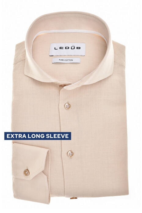 Ledûb Extra Long Sleeve Linnen Look Subtle Contrast Details Overhemd Licht Bruin