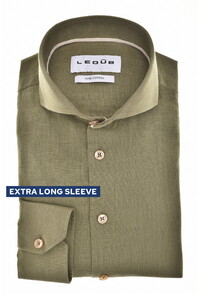 Ledûb Extra Long Sleeve Linnen Look Subtle Contrast Details Overhemd Midden Groen