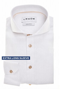 Ledûb Extra Long Sleeve Linnen Look Subtle Contrast Details Overhemd Wit