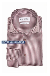 Ledûb Extra Long Sleeve Mini Squares Pattern Pure Cotton Overhemd Donker Rood