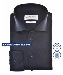 Ledûb Extra Long Sleeve Solid Color Cotton Jersey Stretch Overhemd Blauw