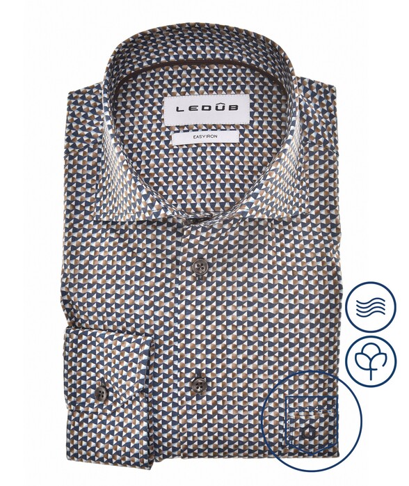 Ledûb Fantasy 3D Hexagon Pattern Overhemd Blauw-Bruin
