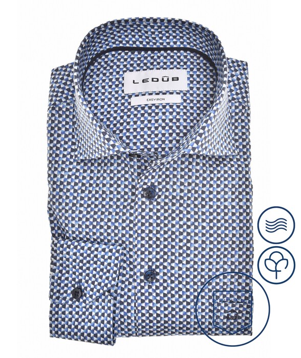 Ledûb Fantasy 3D Hexagon Pattern Overhemd Midden Blauw