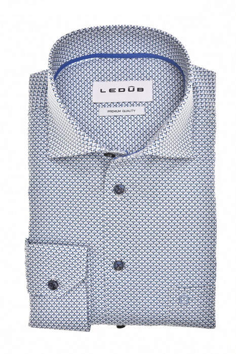 Ledûb Fantasy Allover Mini Ovals Pattern Overhemd Donker Blauw