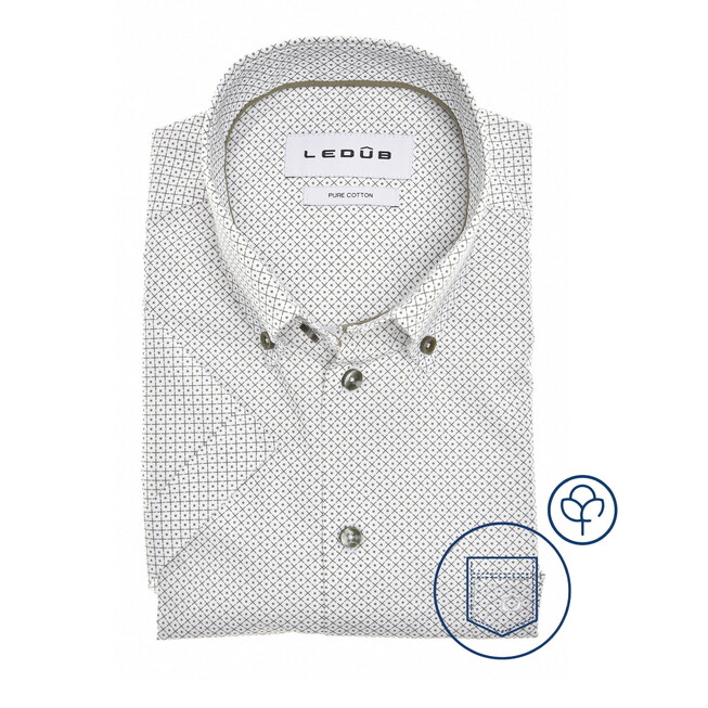 Ledûb Fantasy Check Dot Pattern Short Sleeve Button-Down Overhemd Midden Groen